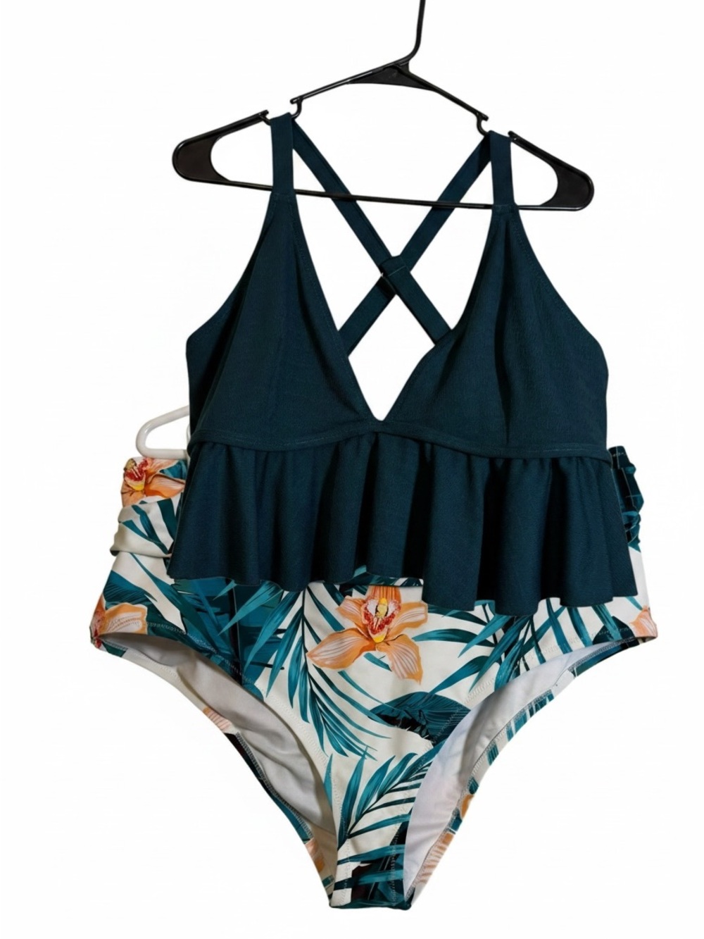 Ruffled Crisscross Tropical Bikini Set sz XL